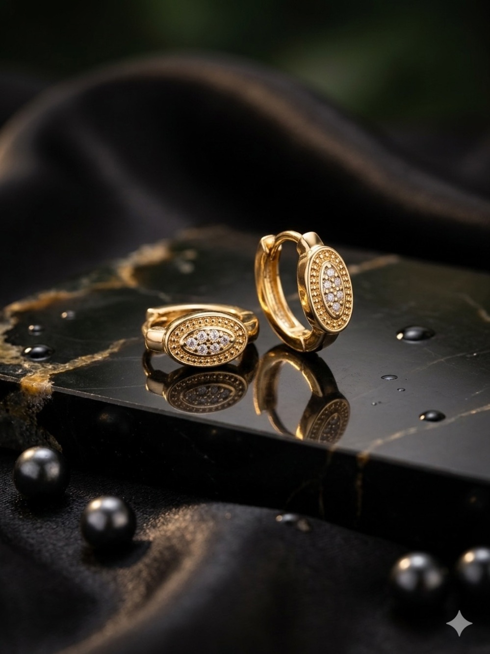 14k Gold - Filled Oval Pavé Hoop Earrings